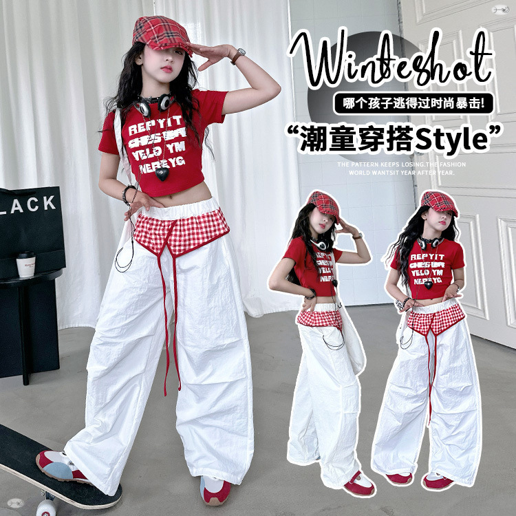 Street Fashion Show - Girls Retro Layered Paratrooper Pants Short-sleeved