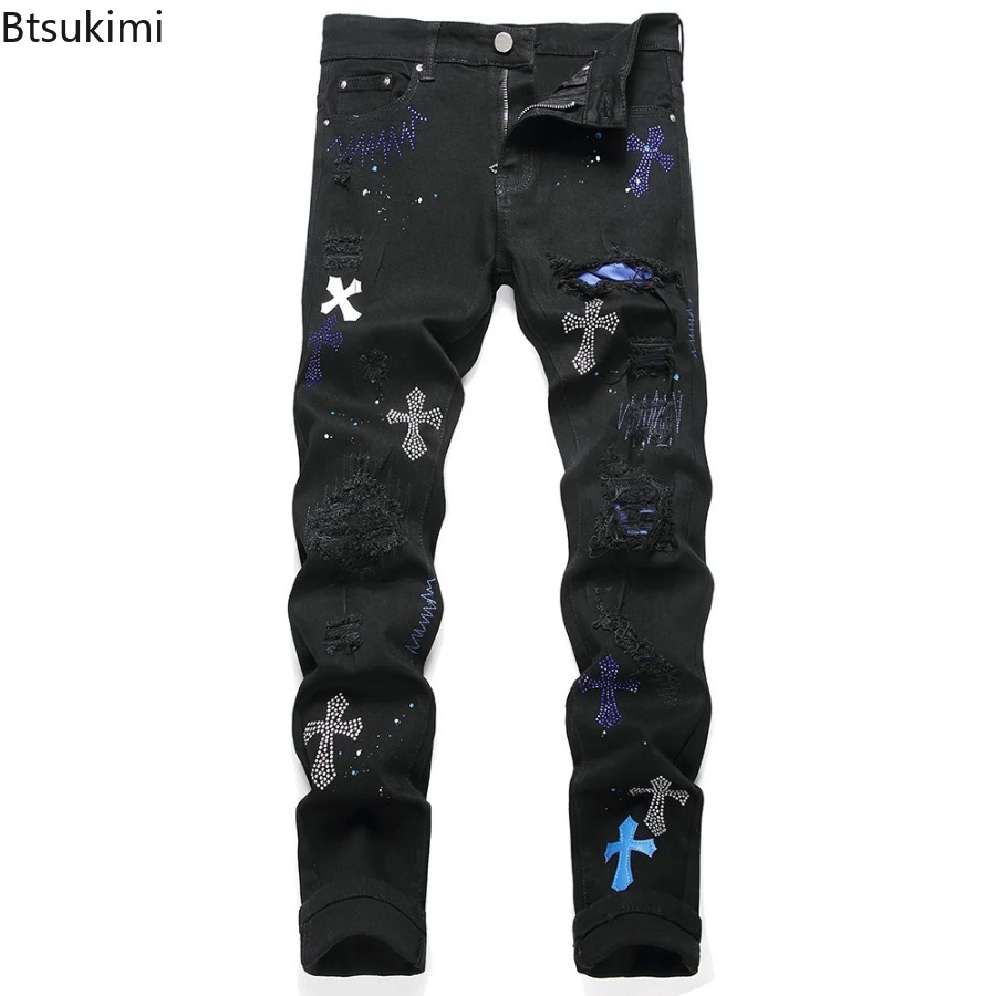 Distressed Jean Rip - 2026 New Men's Fashion Crystal Cross