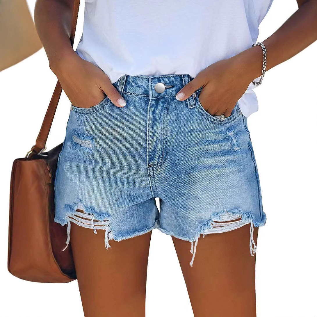 Distressed Jean Rip - Shorts Denim Ripped Holes Distressed Bleached