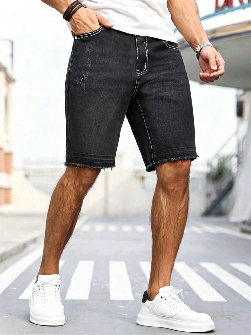 Street Fashion In Korea - Men's Stretch Black Jorts Street Style