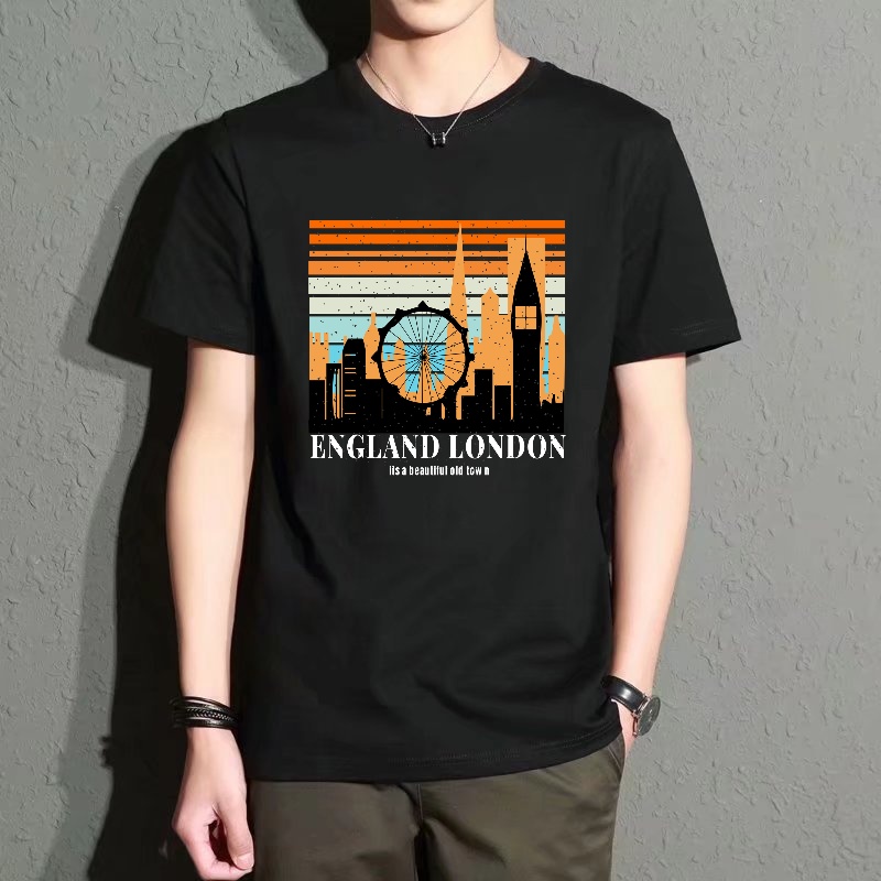 Street Fashion London - Men's Black Round-Neck Short-Sleeved T-Shirt, London