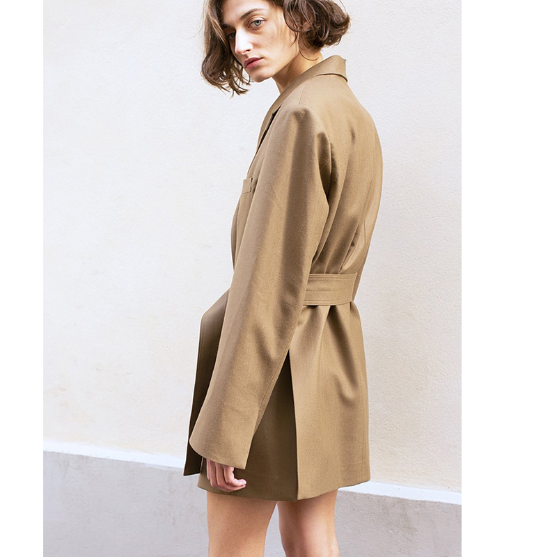 Street Fashion Week - Chic Khaki Midi Suit Dress Fashion