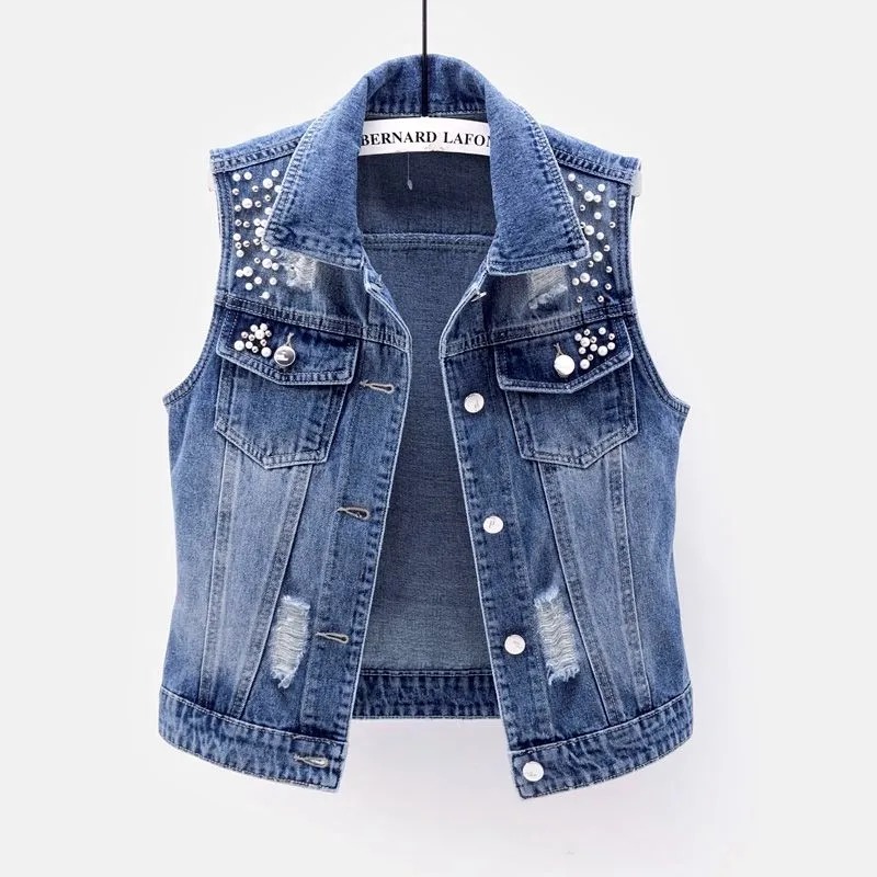 Distressed Jean Rip - Women's Distressed Ripped Denim Jacket Casual