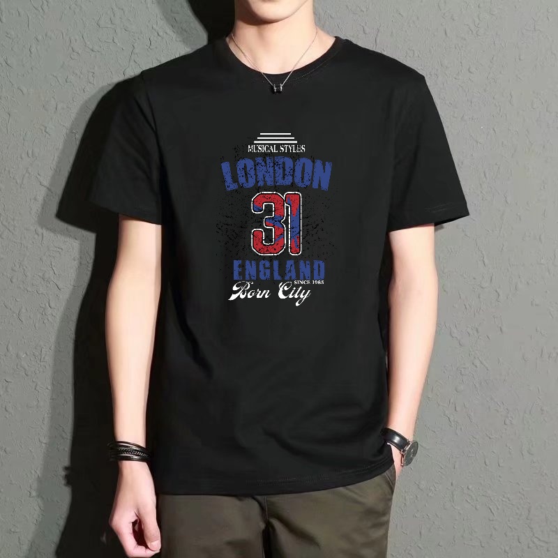 Street Fashion London - Men's Black Round-Neck Short-Sleeved T-Shirt with