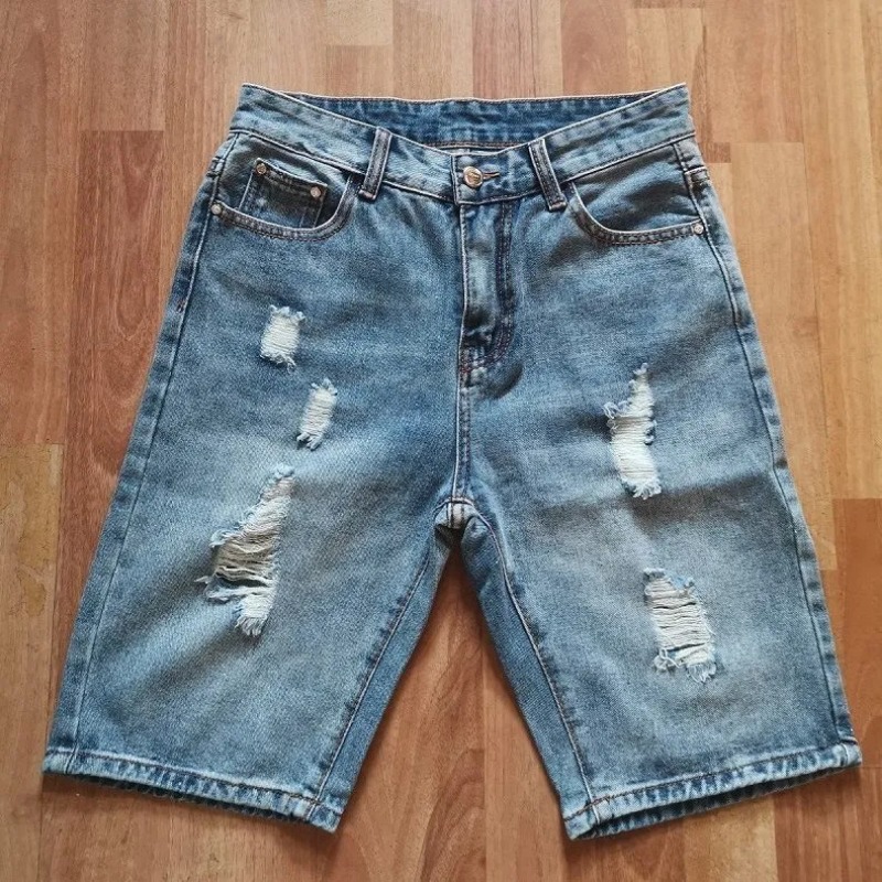 Men's Ripped Denim Shorts Summ - Distressed Jean Rip avaliação e preço