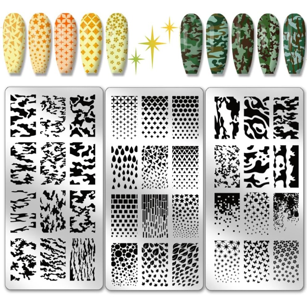 3pcs Texture Nail Stamping Pla - Camo Pattern Set avaliação e preço