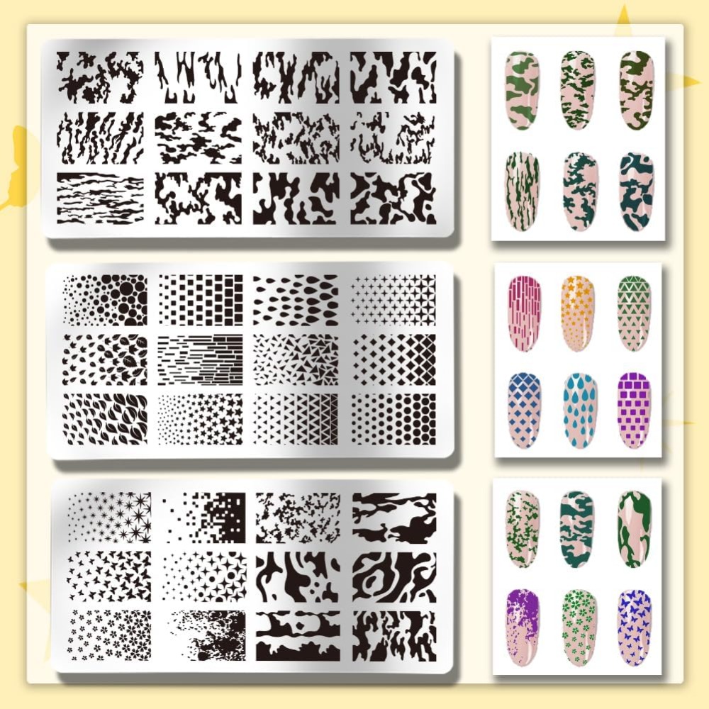 3pcs Texture Nail Stamping Pla - Camo Pattern Set avaliação e preço