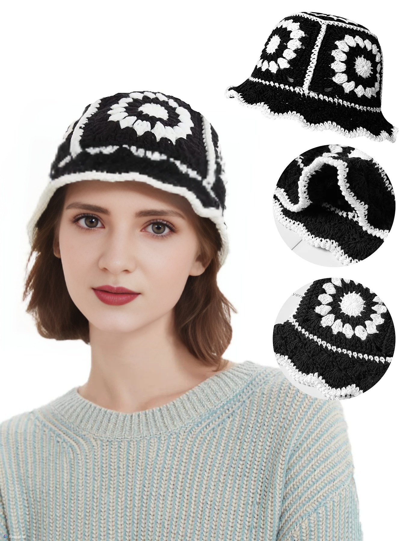 Women Handmade Crochet Bucket  - Street Fashion In Korea avaliação e preço