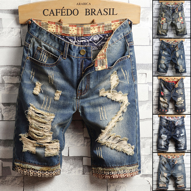 Ripped Hip-hop Denim Shorts Me - Distressed Jean Rip avaliação e preço