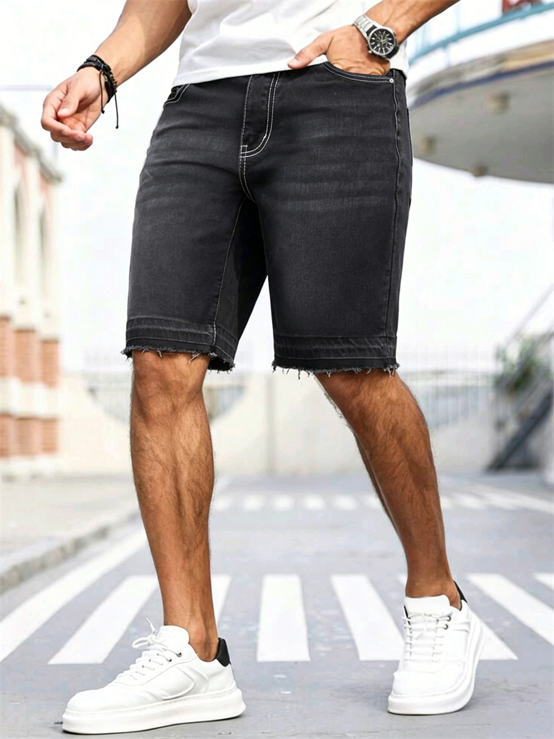 Men's Stretch Black Jorts Stre - Street Fashion In Korea avaliação e preço