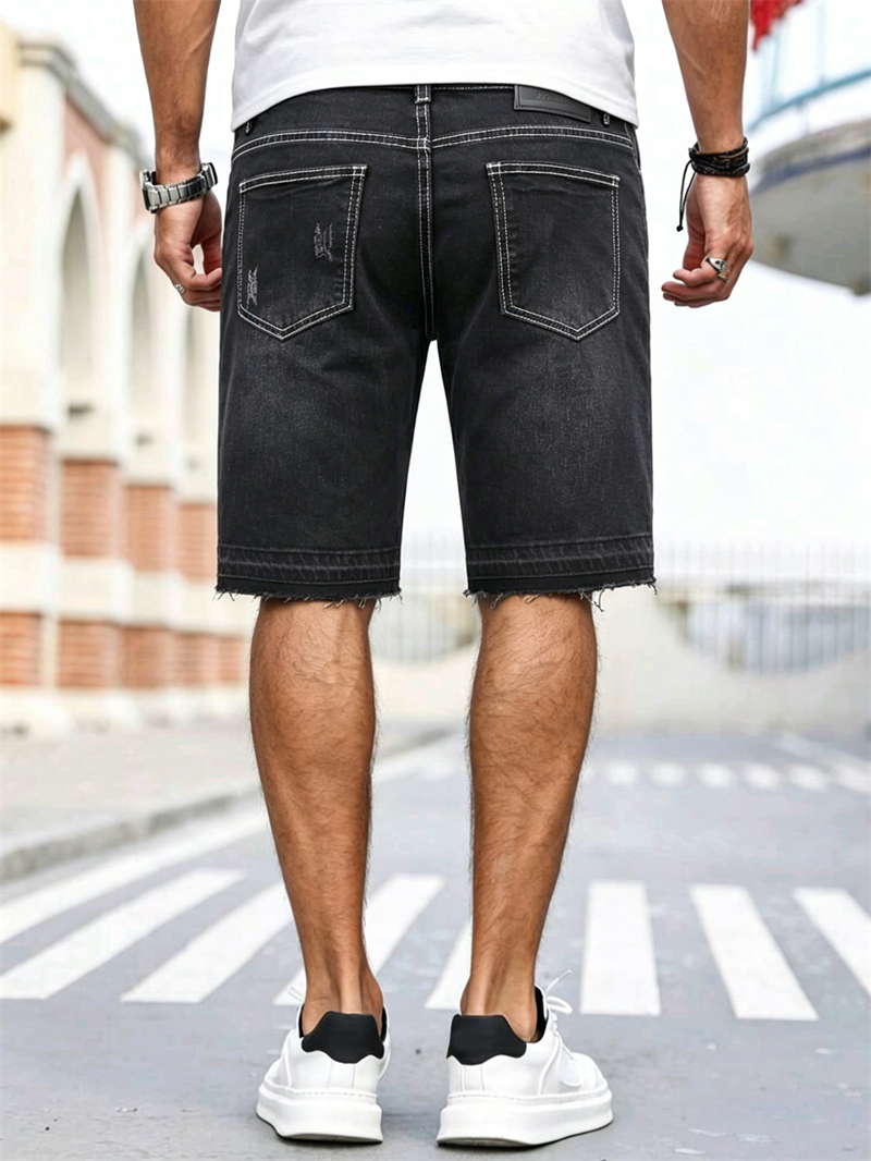Men's Stretch Black Jorts Stre - Street Fashion In Korea avaliação e preço