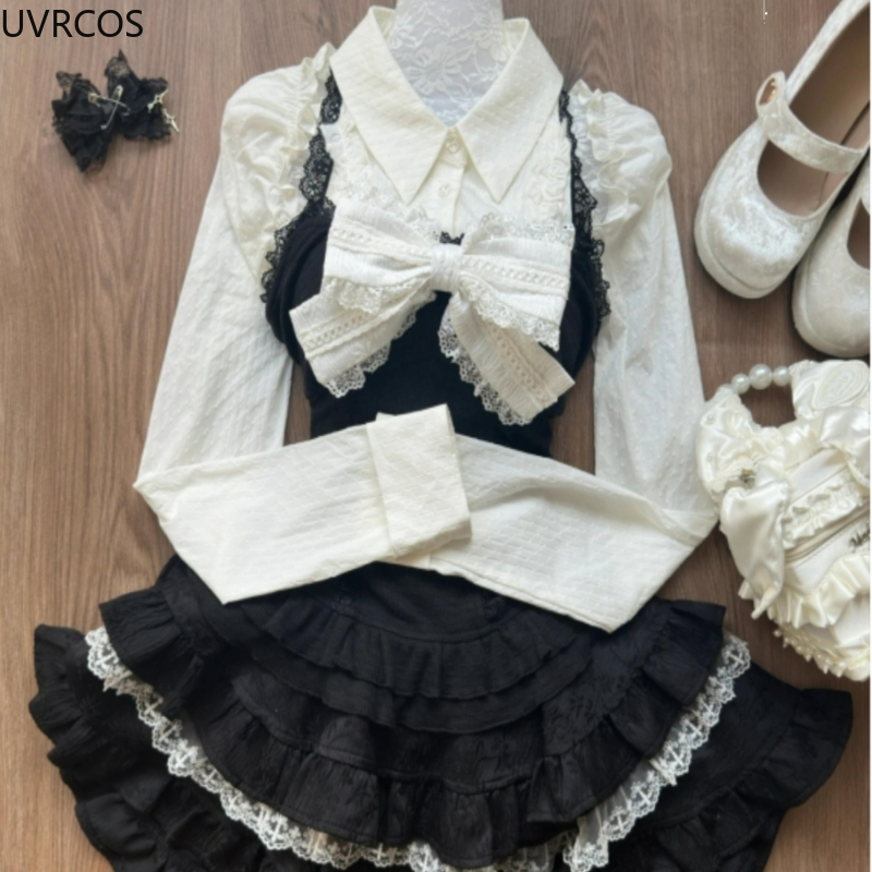 Y2k Aesthetic Lolita Style 3 P - Street Fashion Harajuku avaliação e preço