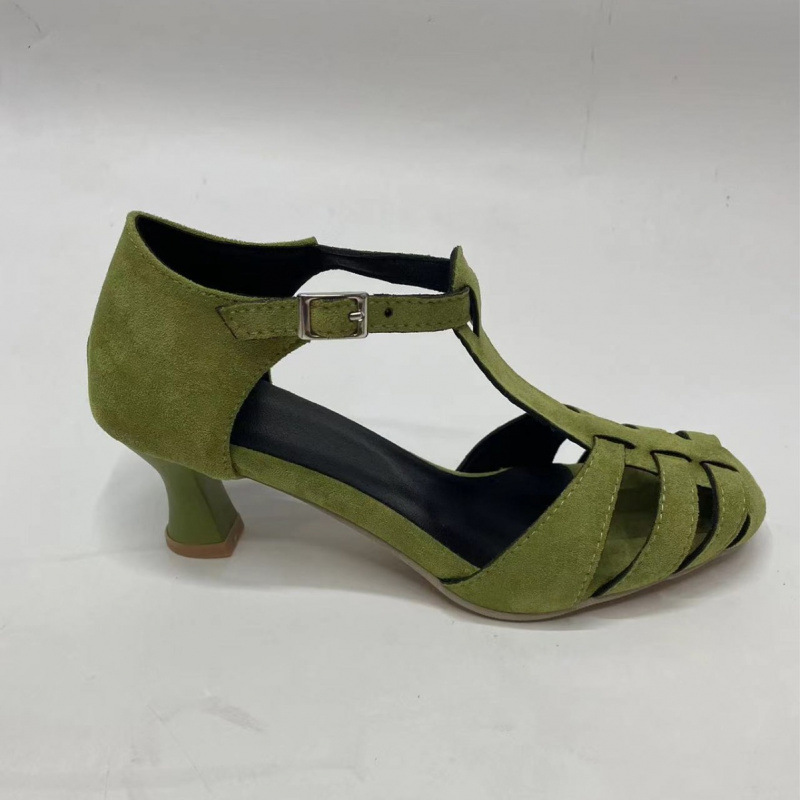 Women's Green Suede Kitten Hee - Street Fashion Dress avaliação e preço