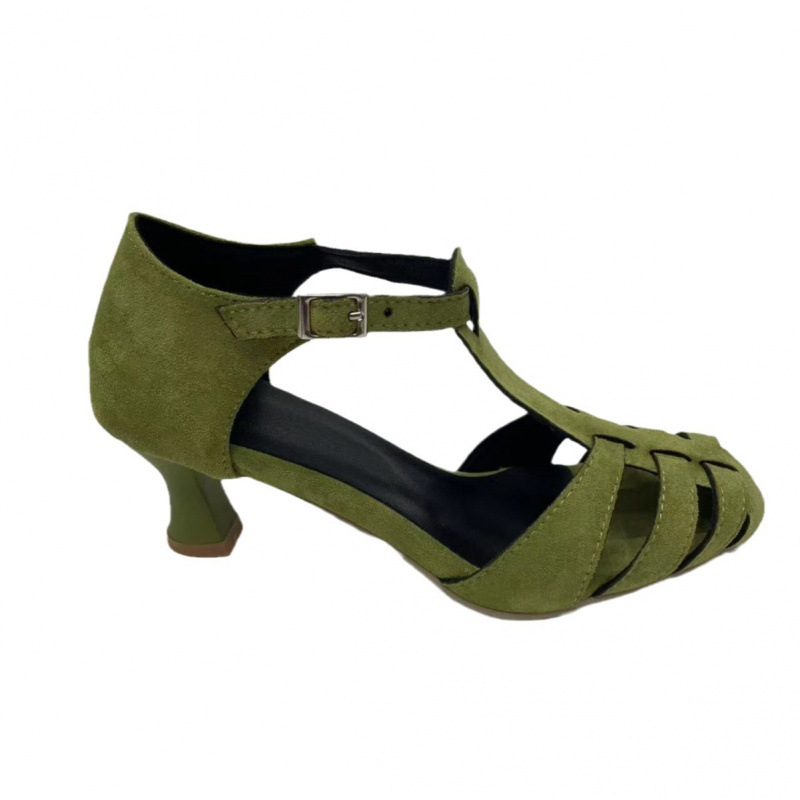 Women's Green Suede Kitten Hee - Street Fashion Dress avaliação e preço
