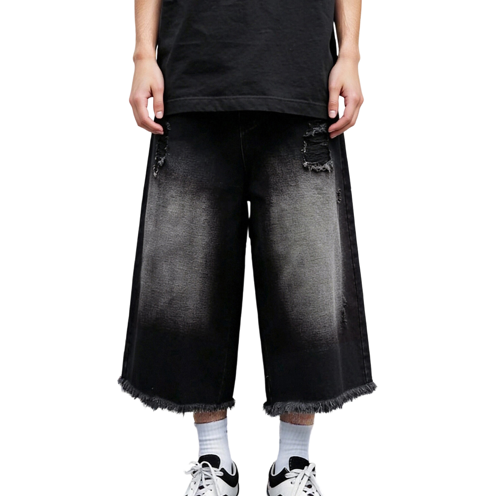 Men Cropped Jeans Washed Distr - Distressed Jean Rip avaliação e preço
