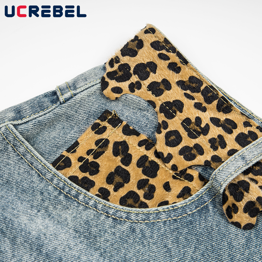 Leopard Patch Denim Shorts Men - Distressed Jean Rip avaliação e preço