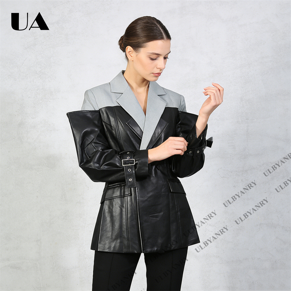 ULBYANRY Colorblock Faux Leath - Street Fashion Week avaliação e preço