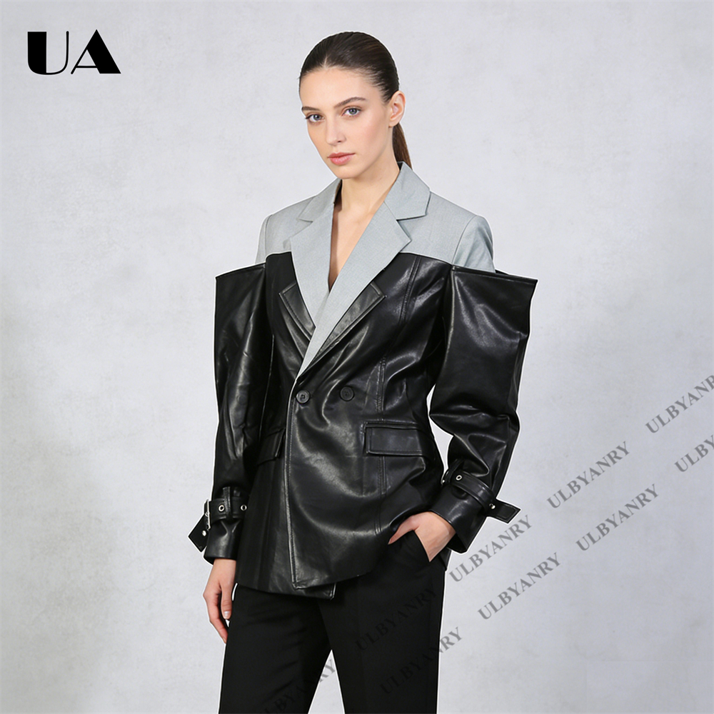 ULBYANRY Colorblock Faux Leath - Street Fashion Week avaliação e preço