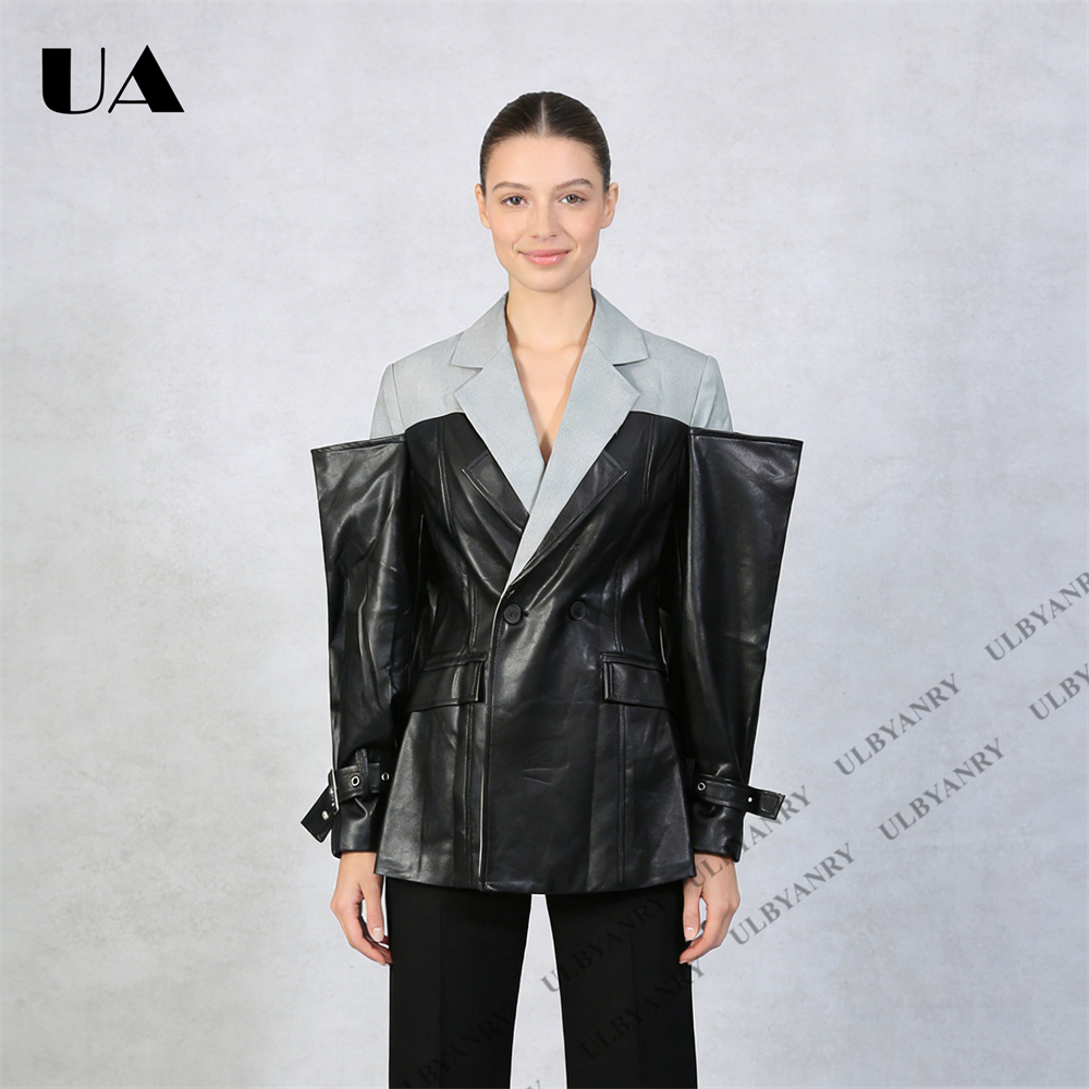 ULBYANRY Colorblock Faux Leath - Street Fashion Week avaliação e preço