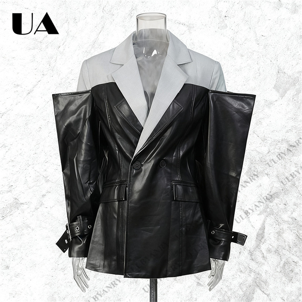 ULBYANRY Colorblock Faux Leath - Street Fashion Week avaliação e preço