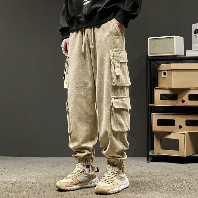 Khaki Male Trousers Biker Low  - Street Fashion Harajuku avaliação e preço