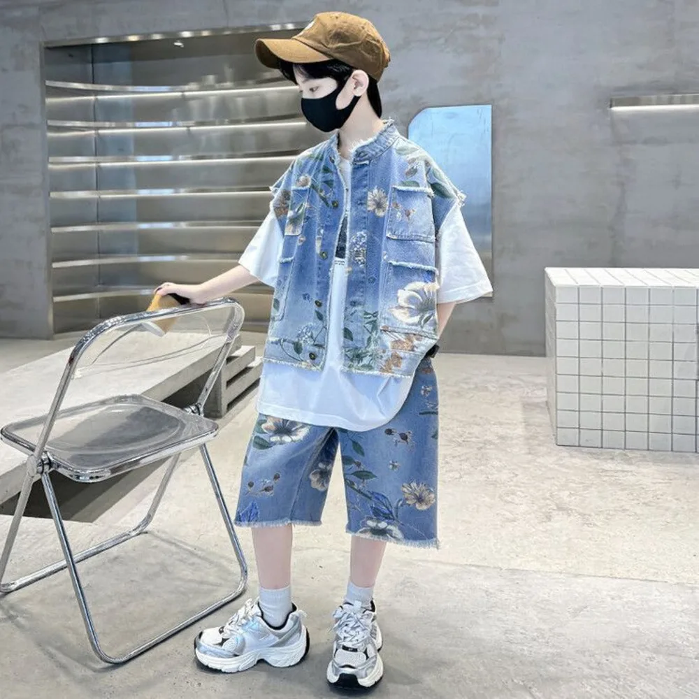 Boys' Summer Denim Set 2025 Ne - Street Fashion In Korea avaliação e preço