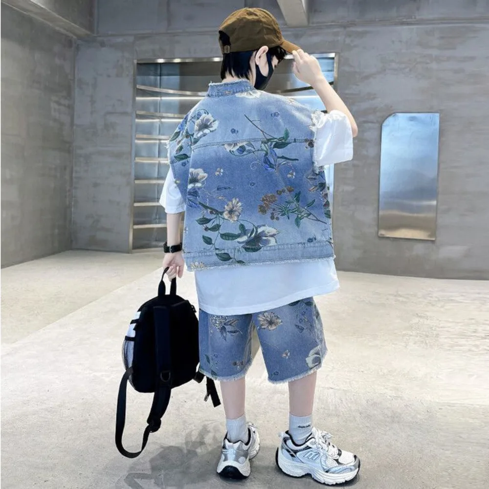Boys' Summer Denim Set 2025 Ne - Street Fashion In Korea avaliação e preço
