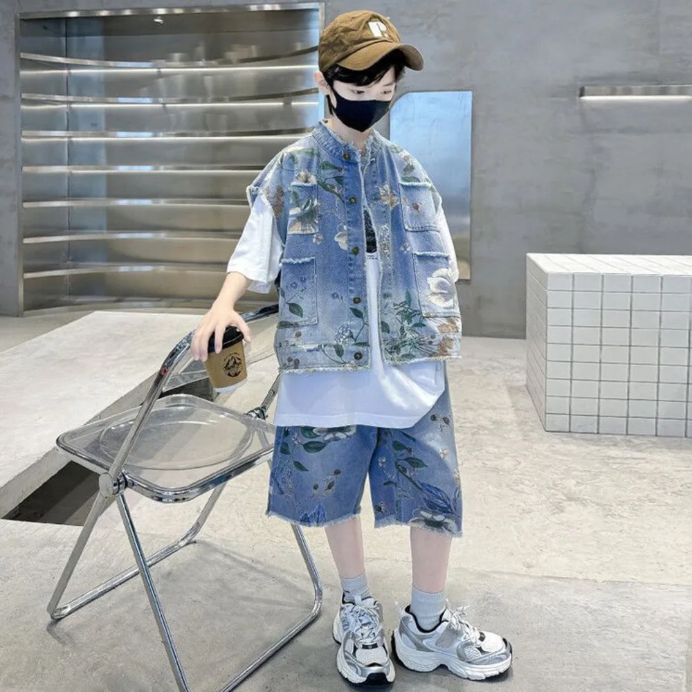 Boys' Summer Denim Set 2025 Ne - Street Fashion In Korea avaliação e preço