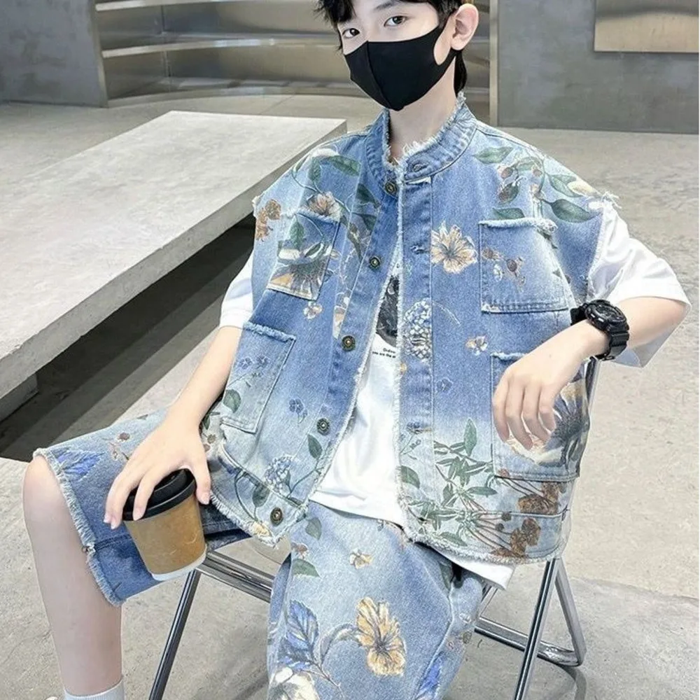 Boys' Summer Denim Set 2025 Ne - Street Fashion In Korea avaliação e preço