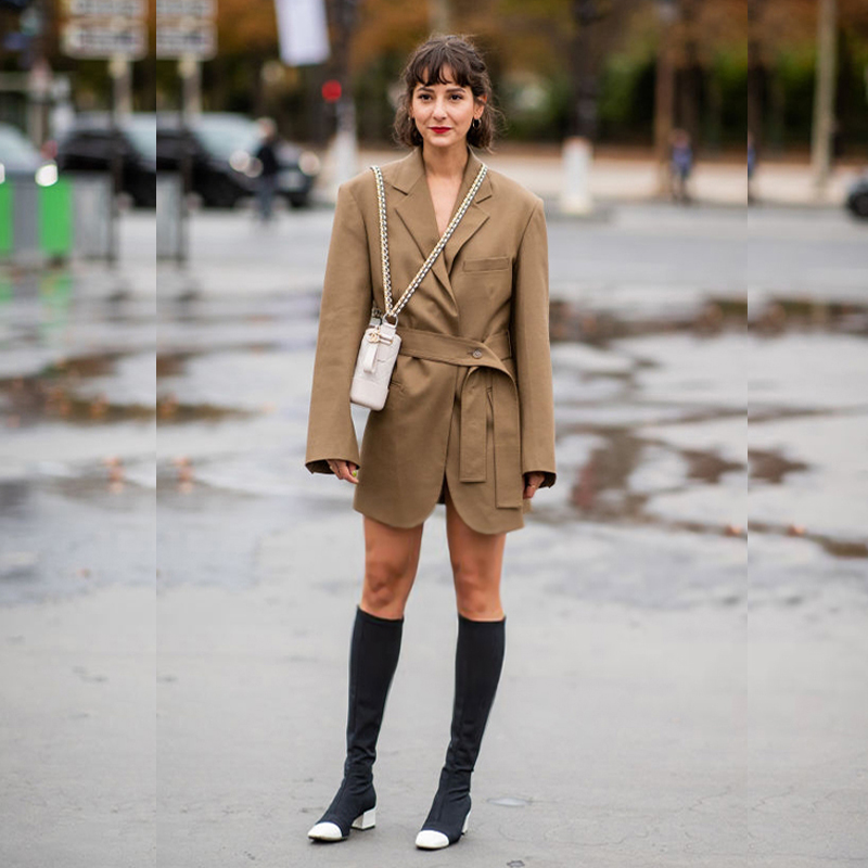 Chic Khaki Midi Suit Dress Fas - Street Fashion Week avaliação e preço