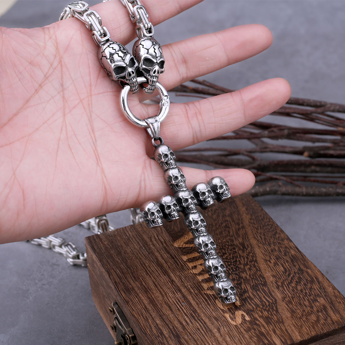 Stainless Steel Cross Skull Pe - Street Fashion Mood avaliação e preço