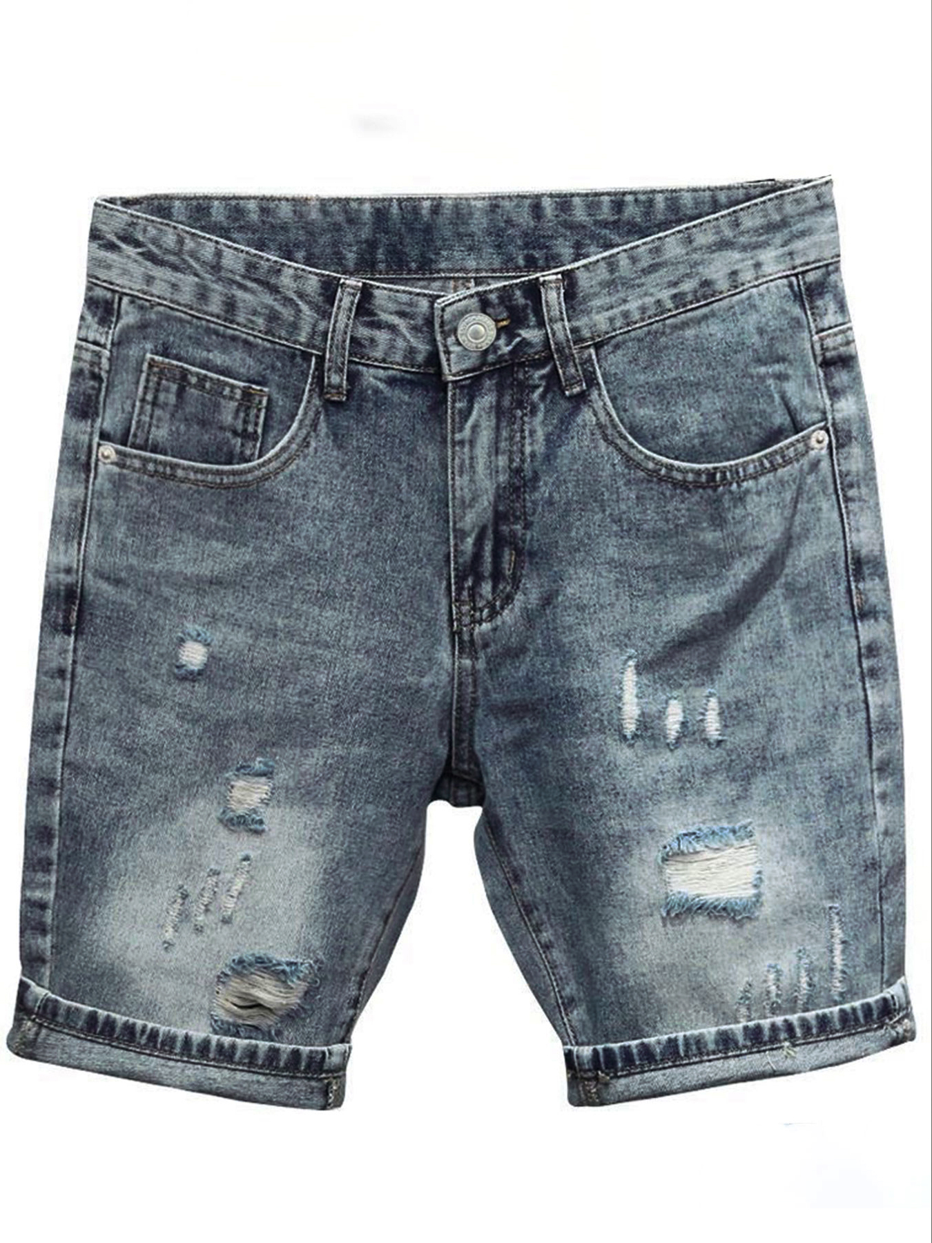 Light Blue Denim Shorts Men's  - Distressed Jean Rip avaliação e preço