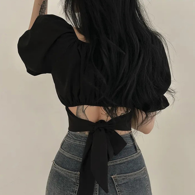 2025 Summer Lace Up Backless T - Street Fashion In Korea avaliação e preço