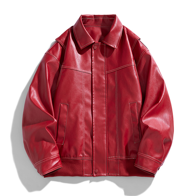 American Retro PU Leather Red  - Street Fashion Couple avaliação e preço