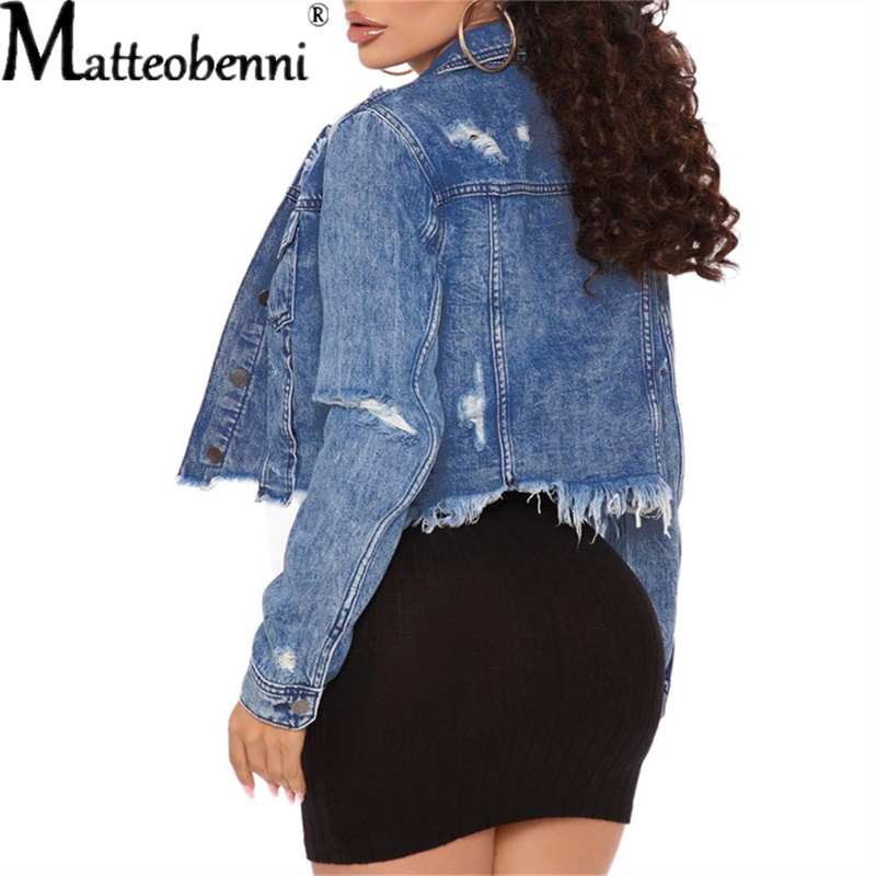 Blue Cropped Denim Jackets Wom - Distressed Jean Rip avaliação e preço