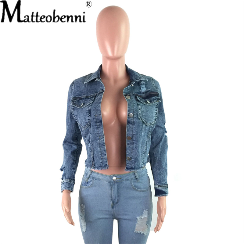 Blue Cropped Denim Jackets Wom - Distressed Jean Rip avaliação e preço