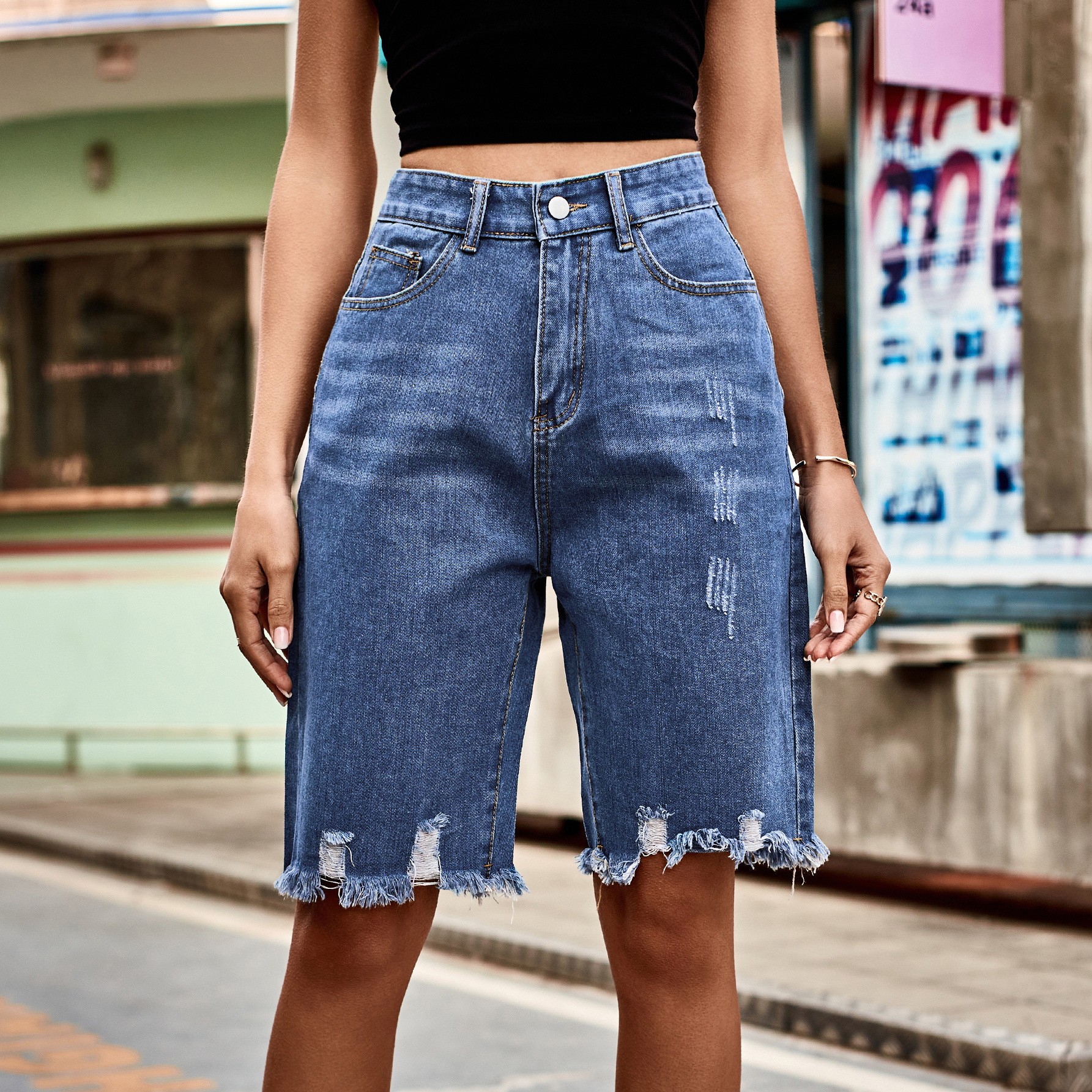 Summer Women's Clothing Distre - Distressed Jean Rip avaliação e preço