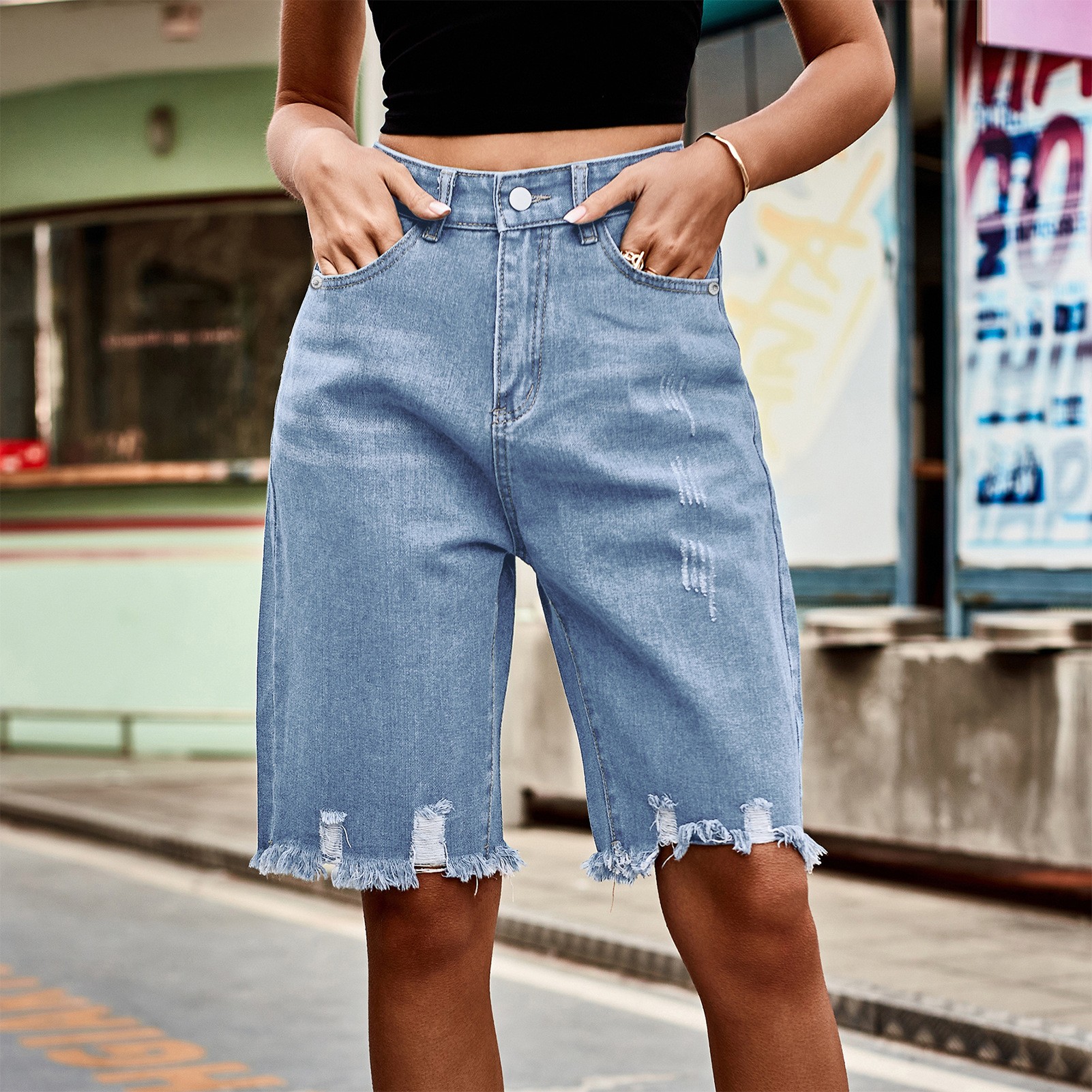 Summer Women's Clothing Distre - Distressed Jean Rip avaliação e preço