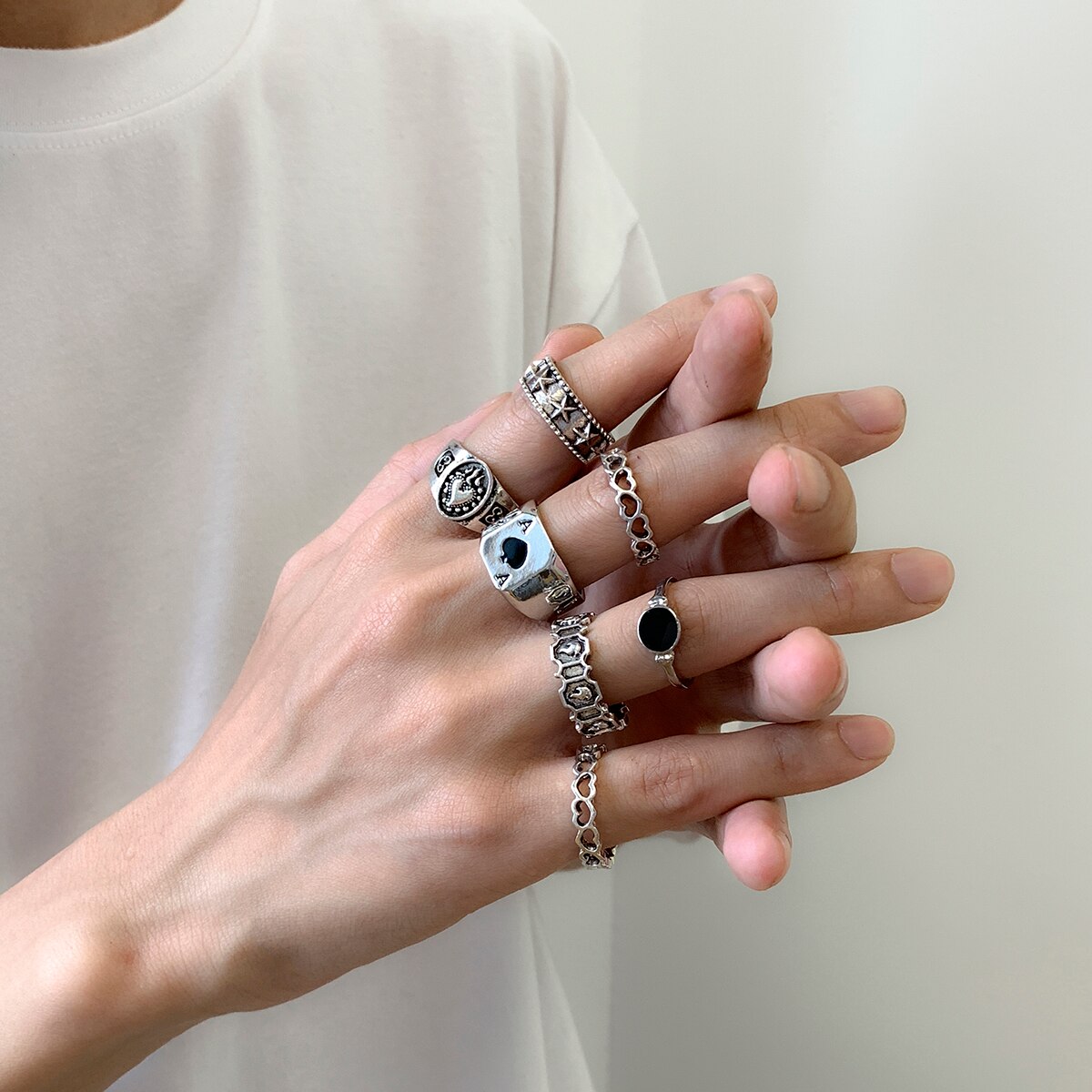 7Pcs/Set Goth Carved Heart Pok - Street Fashion Mood avaliação e preço