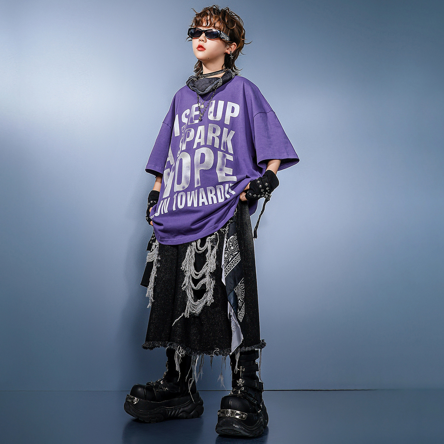Kid Hip Hop Clothing Purple Le - Distressed Jean Rip avaliação e preço