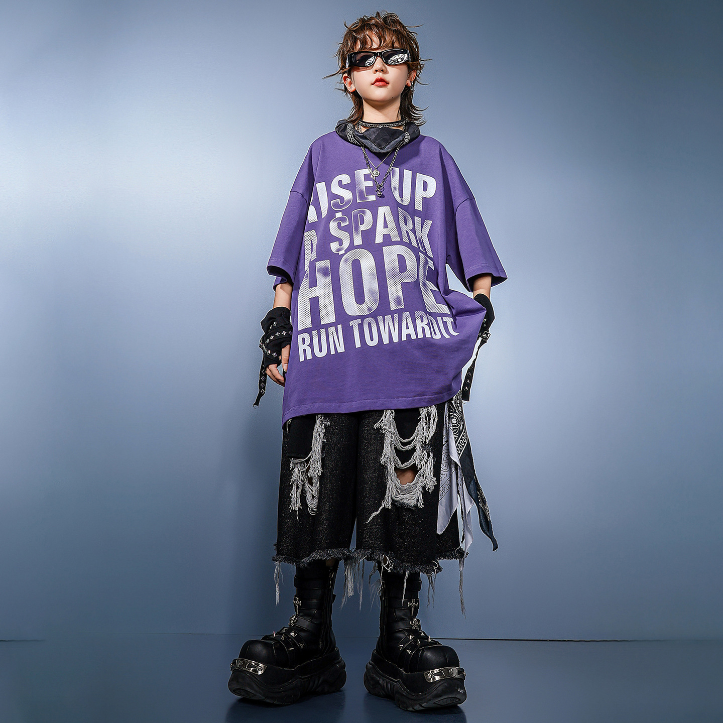 Kid Hip Hop Clothing Purple Le - Distressed Jean Rip avaliação e preço