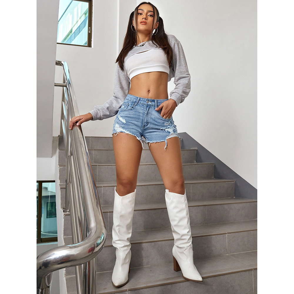 2026 Summer New Women's Ripped - Distressed Jean Rip avaliação e preço