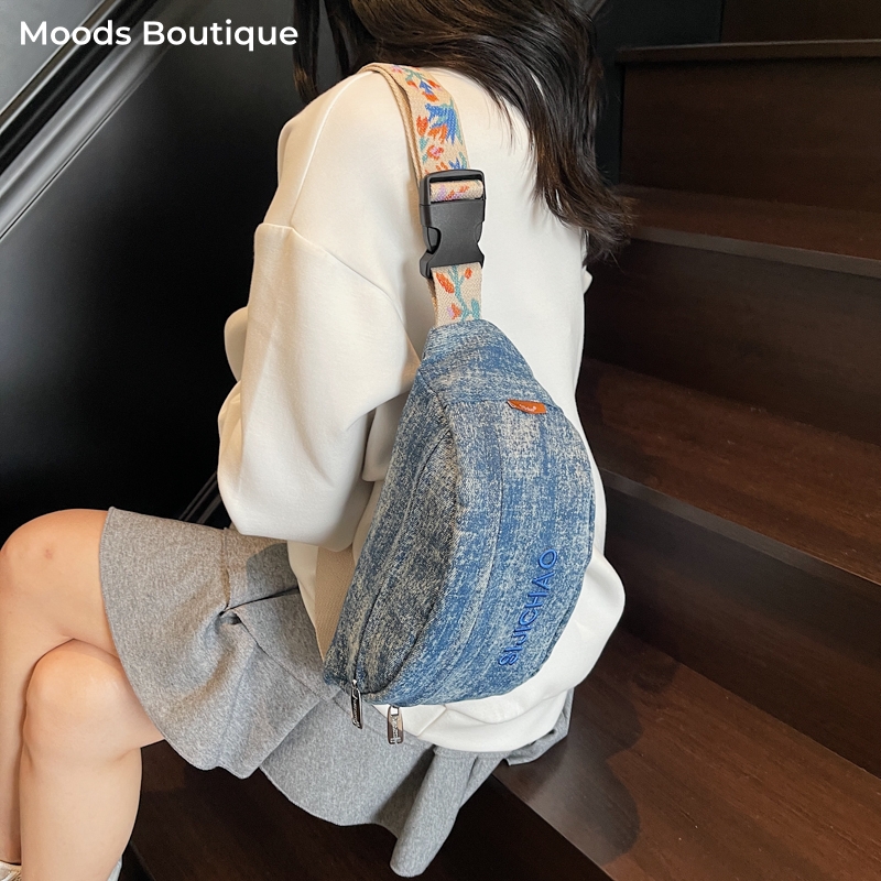 Denim Blue Chest Bags For Wome - Street Fashion Mood avaliação e preço